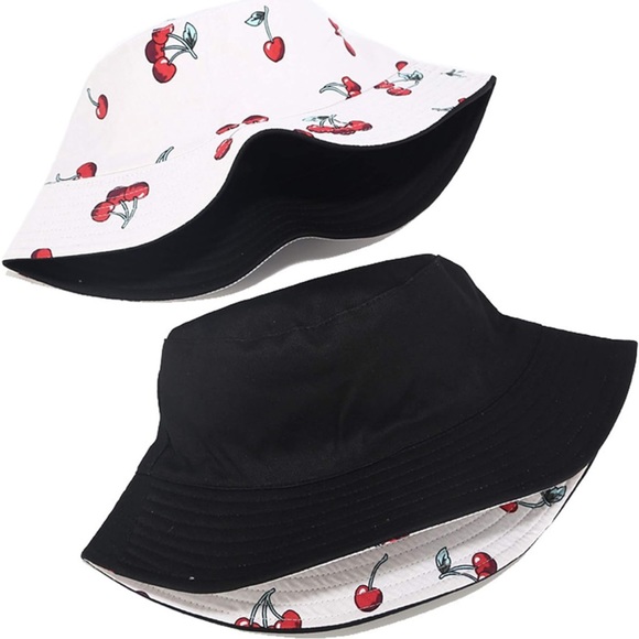 Unisex Cherry Print Double-Side-Wear Reversible Bucket Hat - Picture 4 of 9